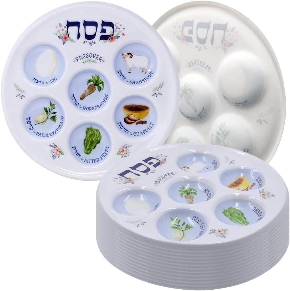 The Dreidel Company Passover Seder Plate Deluxe Quality Plastic 10" Disposable Plates (25-Pack)
