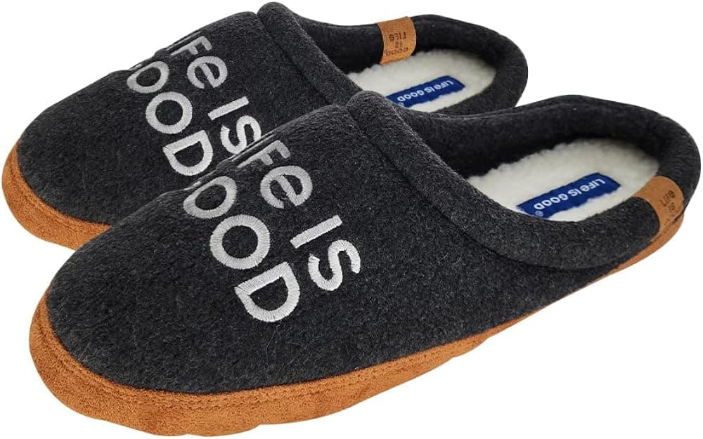 LIFE IS GOOD Men's Open Back Moccasin Slippers, 303593M - Suede & Fleece Indoor/Outdoor Slip-Ons - Plush & Cozy Scuffs with Soft Foam & Rubber Soles Comfy & Durable Available in Different Designs