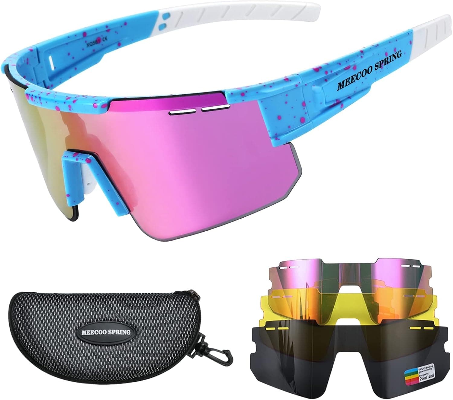 Meecoo Spring Youth Baseball Sunglasses with 3 Interchangeable Lenses,TR90 Material Frame UV400 Protection MTB Bike Glasses