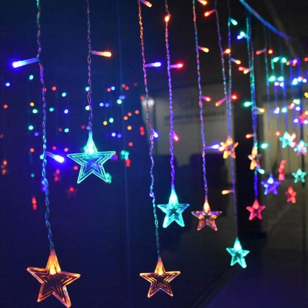 Xunata Curtain String Lights, String Star Lights 8.2ft 12 Stars 138 LED Starry Fairy Lights for Wedding, Bedroom, Christmas, Party, Bed Canopy, Garden, Patio, Outdoor Indoor (Multi-Color)