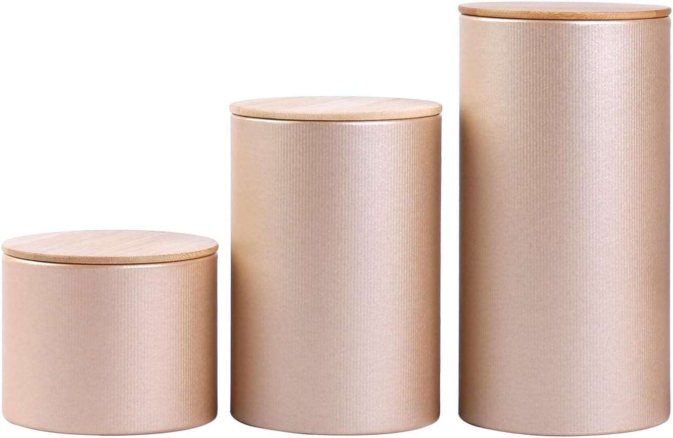 Tianhui Paper Can Bamboo Lid Tea Packaging Tube Canister Storage Container cardboard tube for Loose Leaf, Seasonings, Herbs, Coffee, Dry Goods Candy, Brown, 1S-1M-1L