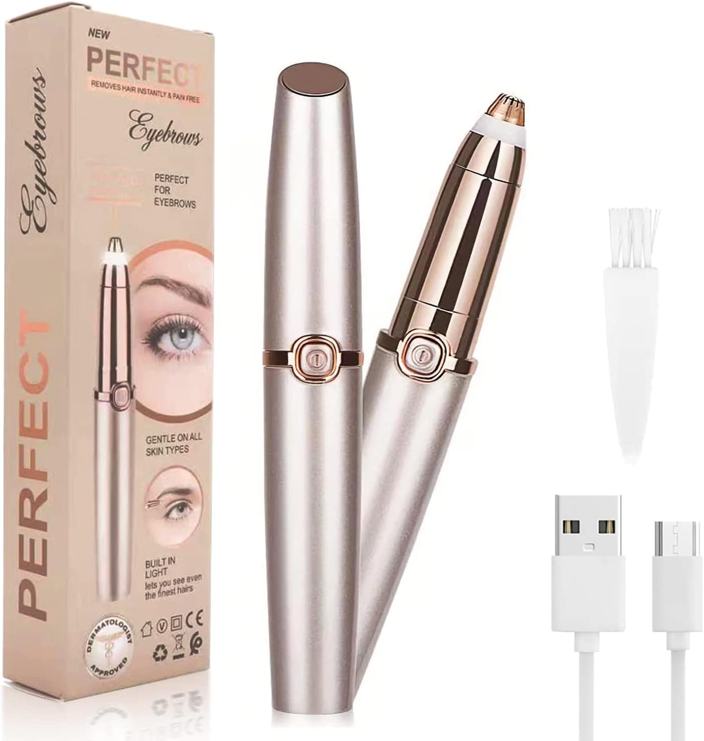 FRYOOGG Rechargeable Eyebrow Hair Remover, Eyebrow Trimmer for Women, Eyebrow Hair Trimmer, Eyebrow Trimmer Epilator, USB Rechargeable Painless Electric Eyebrow Trimmer Removal Razor Tool for Women