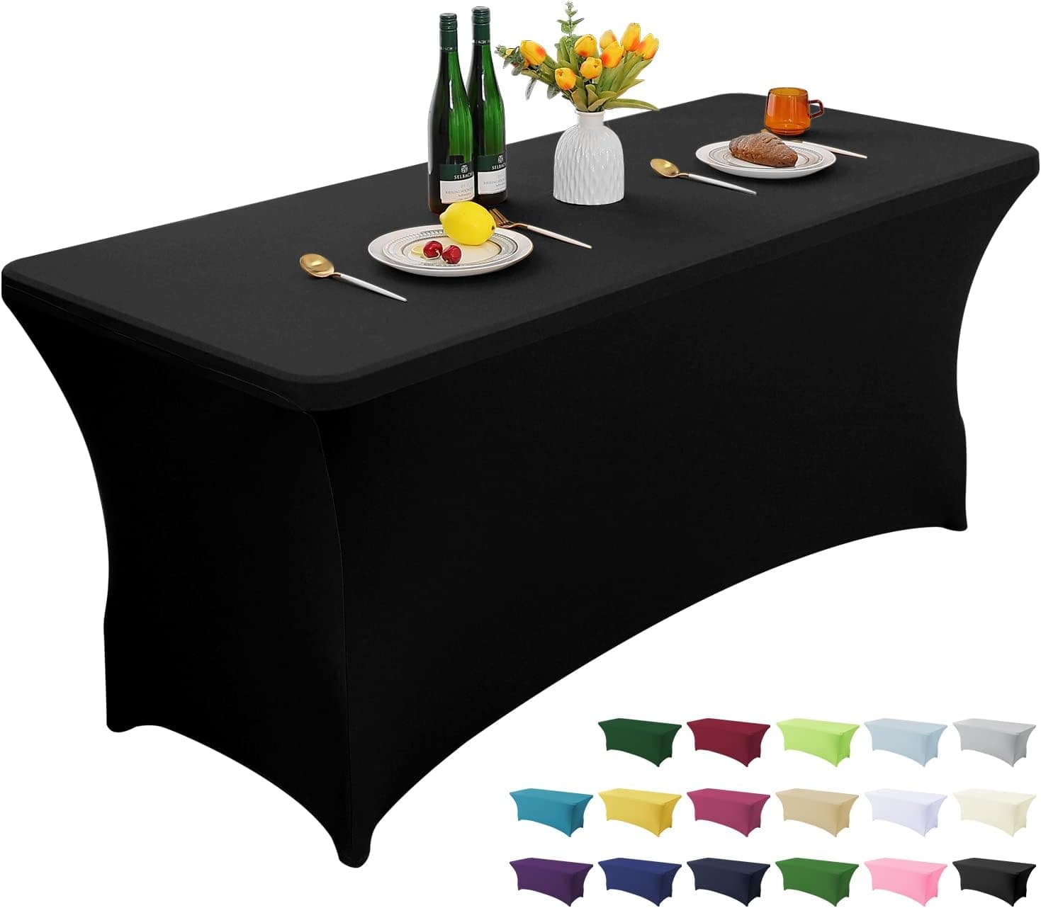 AZON Black 6FT Stretch Spandex Table Cover Washable and Wrinkle Resistant Kitchen Spandex Tablecloth Fitted Rectangular Table for Party,Banquet,Weddings,Cocktail and Festival