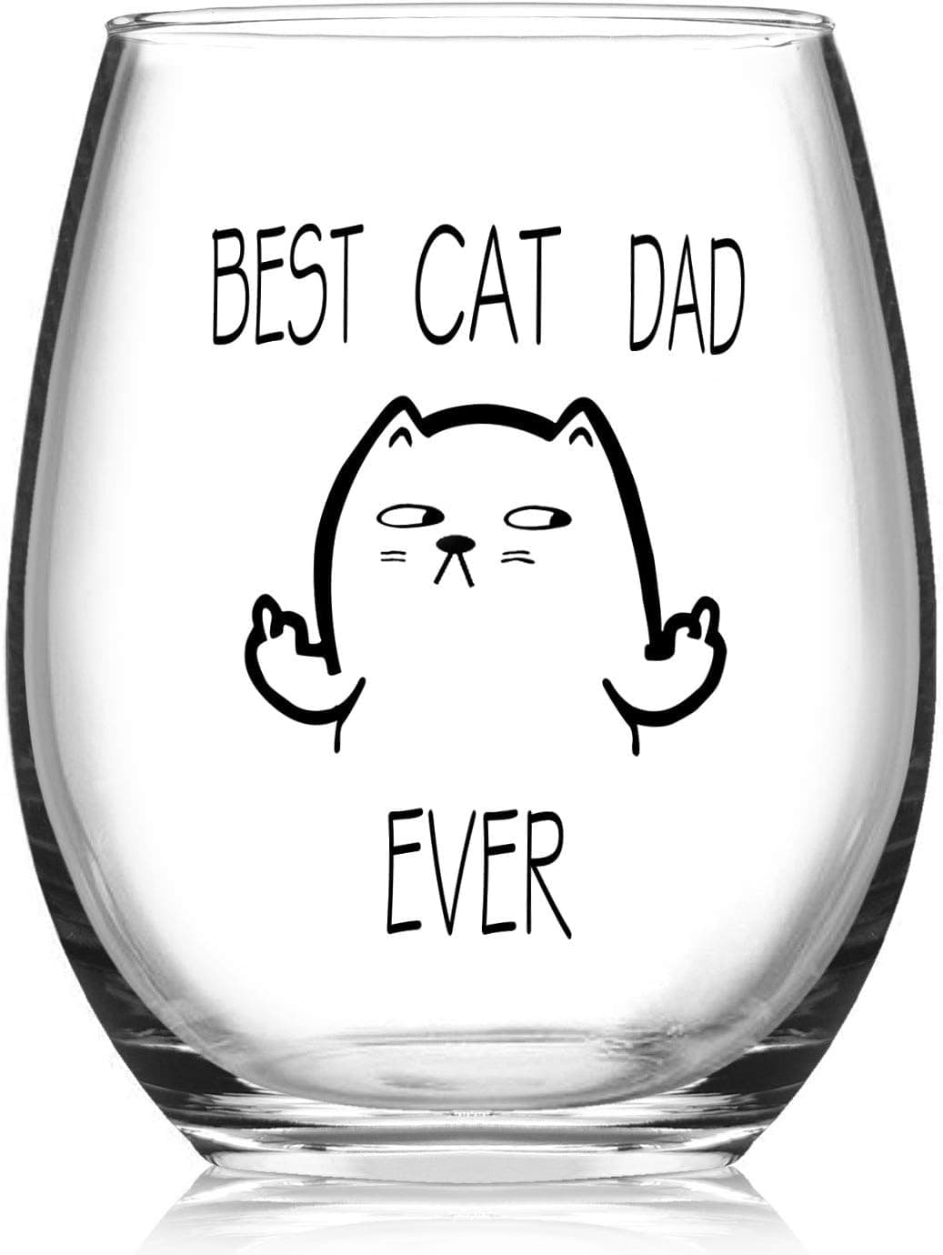 Cat Dad Stemless Wine Glass - Funny Dad Wine Glass for Cat Lovers Dad Father's Day, 15Oz