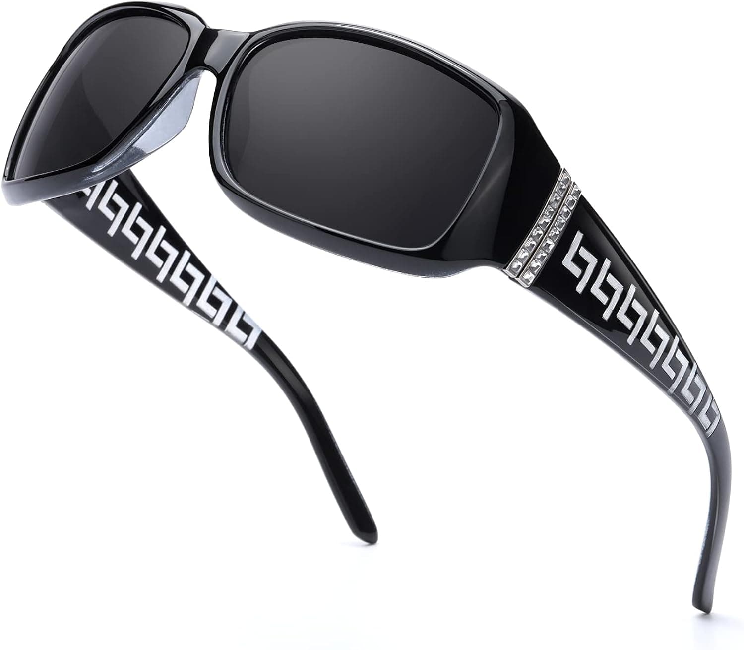 LVIOE Polarized Rhinestone Inspired Designer Sunglasses for Women Trendy Rectangle UV400 Shade LS907