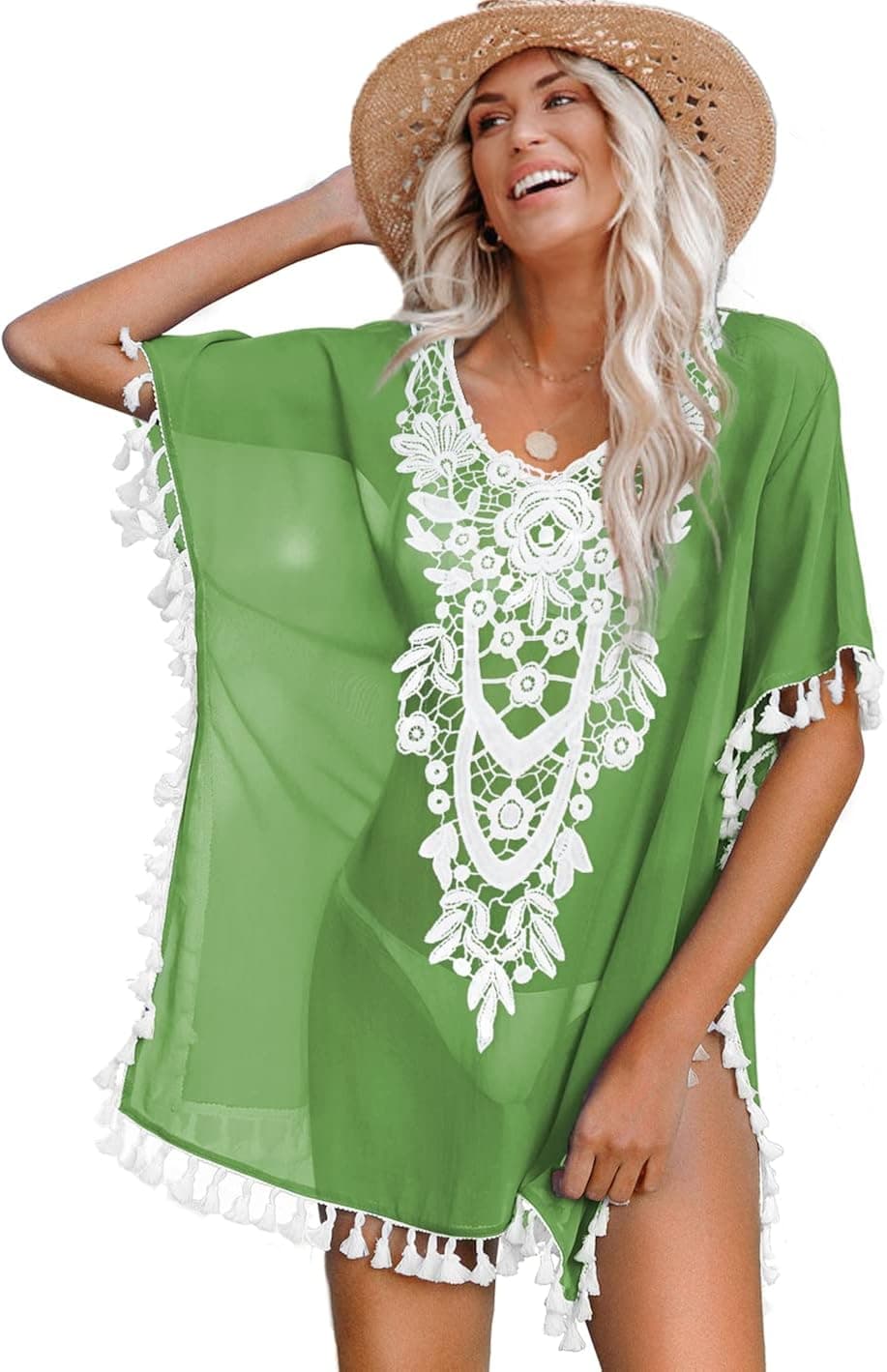 CPOKRTWSO Women’s Crochet Chiffon Tassel Swimsuit Beach Bikini Cover Ups for Swimwear
