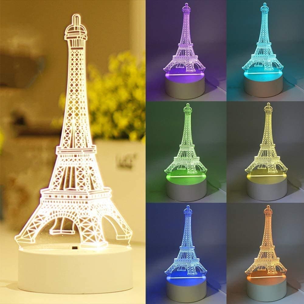 3D Eiffel Tower Illusion Lamp, Optical Led Night Light 7 Colors Touch Table Desk Visual Lamp with Remote Control for Children Kids Christmas Gifts Toys Home Bedroom Decor