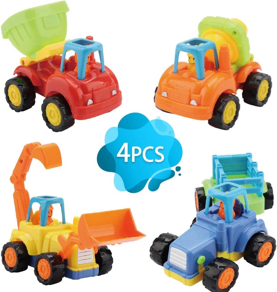 ZMZS Push and Go Cars for Kids, Friction Powered Toy Sand Play Tractor Truck Toy Baby Early Education Sets of 4,Gift for Children Boys Girls for 3+ Year Olds