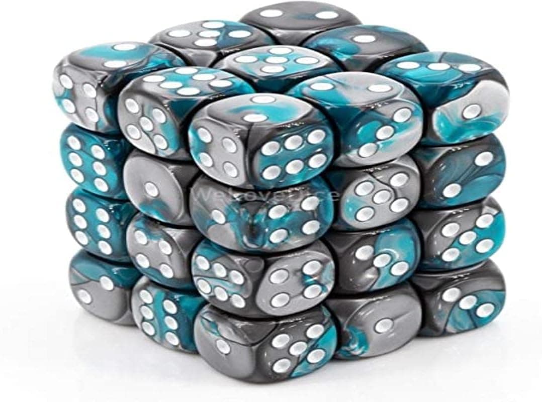 DND Dice Set-Chessex D&D Dice-12mm Gemini Steel, Teal, and White Plastic Polyhedral Dice Set-Dungeons and Dragons Dice Includes 36 Dice – D6, Various (CHX26856)