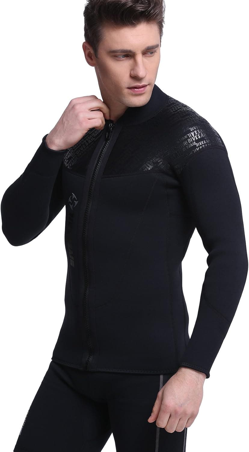 DIVE & SAIL Wetsuit Jacket Men, Keep Warm 3mm Neoprene Zipper up Wetsuit Top for Dive Surf Kayak