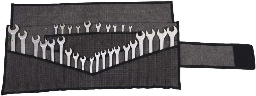 32 Pocket Wrench & Tool Roll Up Pouch Organizer Bag Handmade H.W. 16 Oz. Rip Resistant Cotton Canvas Essential for Craftsman Gear Drive Users Ready Portable Storage Round Easy Grip | Black/Grey