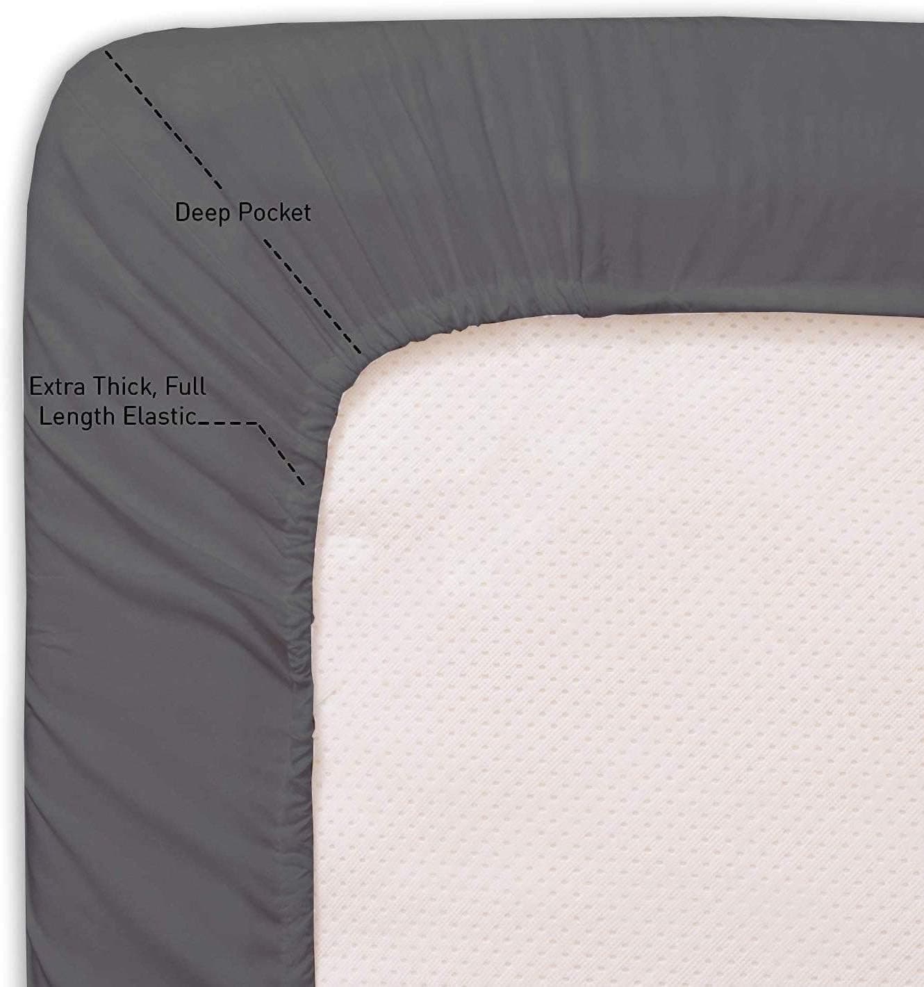 4PCs Sheet Set 100% Egyptian Cotton 600 Thread Count Queen Dark Grey Solid 15 Inch Deep Pocket Sheets and Pillow Cover, Soft, Breathable Sheets