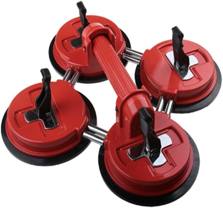Qadira Heavy Duty Movable Aluminum 4 in 1 Orange-Red Handle Suction Cup Plate Professional Glass Puller/Lifter/Gripper