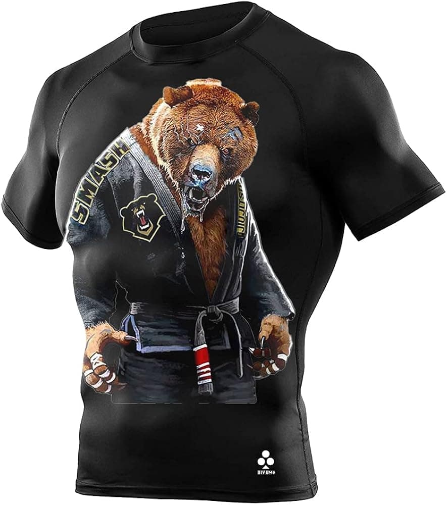 CHOO Men's Short Sleeve Compression MMA BJJ Wrestling Cross Training Rash Guard