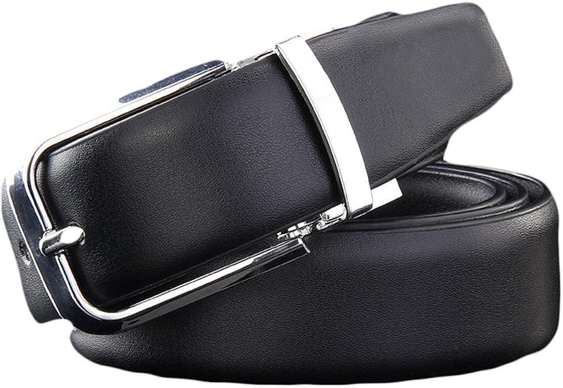 Soft Direct Fine Men's Dress Belt Leather Reversible Rotated Buckle Gift Box Black