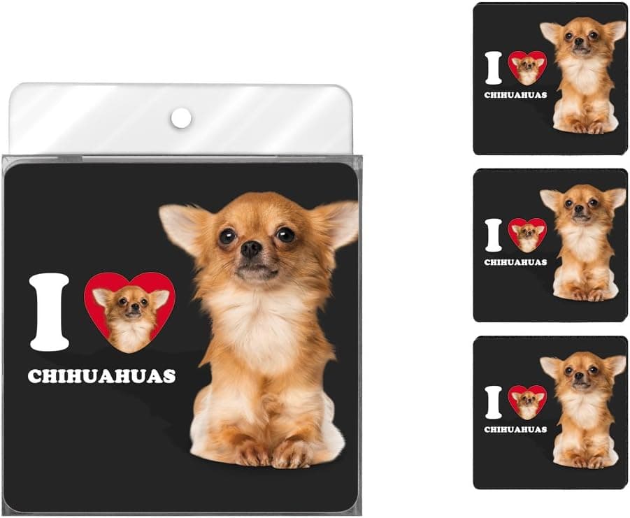 Tree-Free Greetings I Heart Chihuahuas 4-Pack Artful Coaster Set, Tan