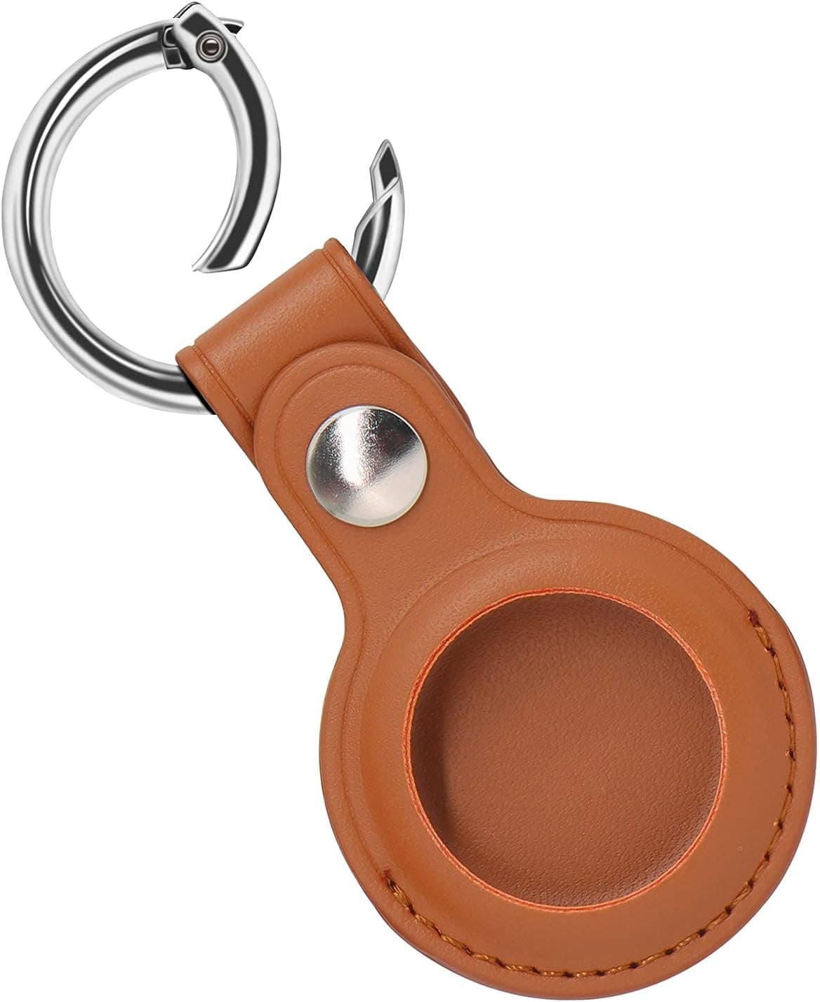Leather Case for Apple Air Tag Tracker, 1 Pack AirTags Case with Anti-Lost Keychain, Protective AirTag Keychain Holder Cases Cover (Brown)