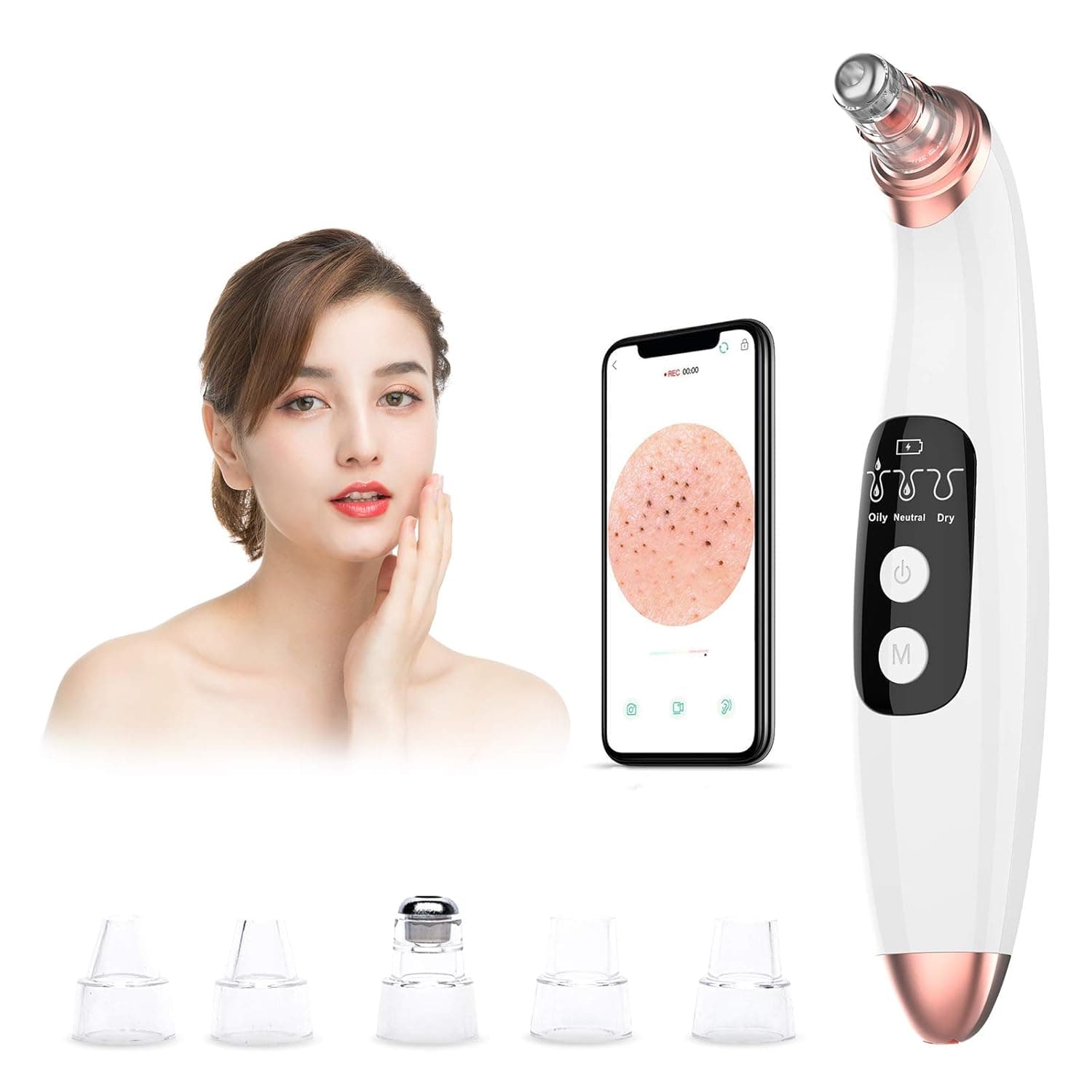 Blackhead Remover Vacuum Pore Cleaner with Camera - Acne Extractor Tool Exfoliating Machine Removal Beauty Device with 3 Adjustable Suction Power and 5 Replacement Probes USB Rechargeable Z1