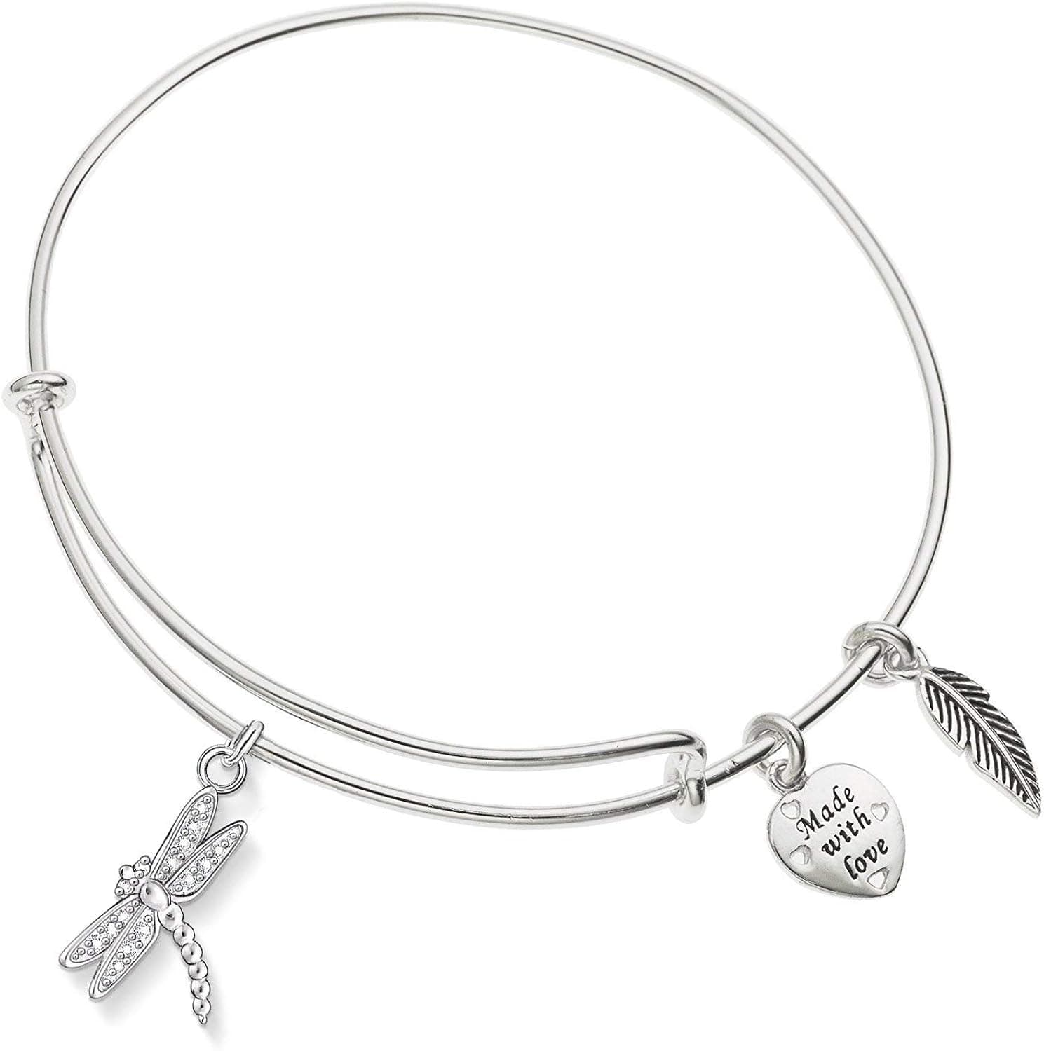 Enni of York Dragonfly With Crystal Expandable Silver-Tone Bangle Bracelet