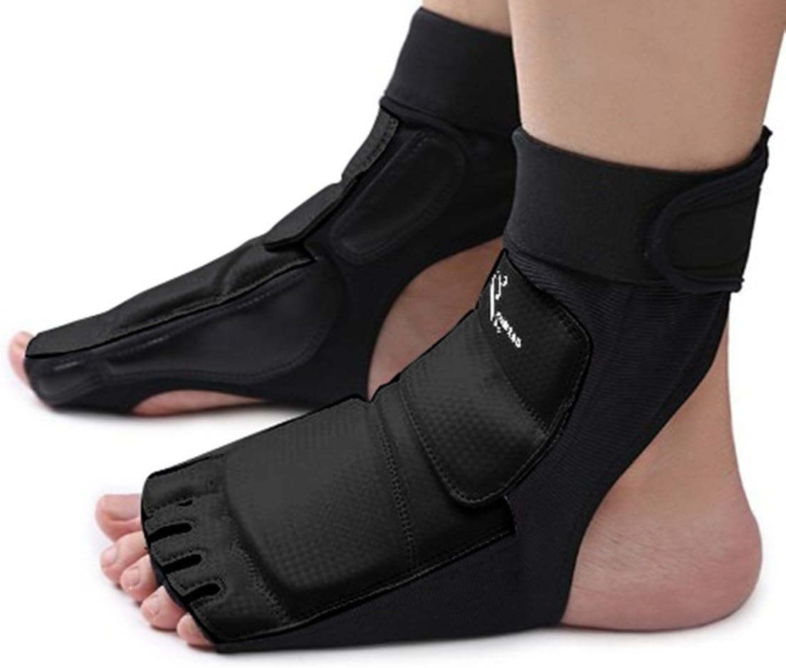 Wonzone Taekwondo Training Boxing Foot Gear Martial Arts Protector Sparring Gear Muay Thai Kung Fu Tae Kwon Do Feet Protector TKD Foot Gear Support for Men Women Kids Black