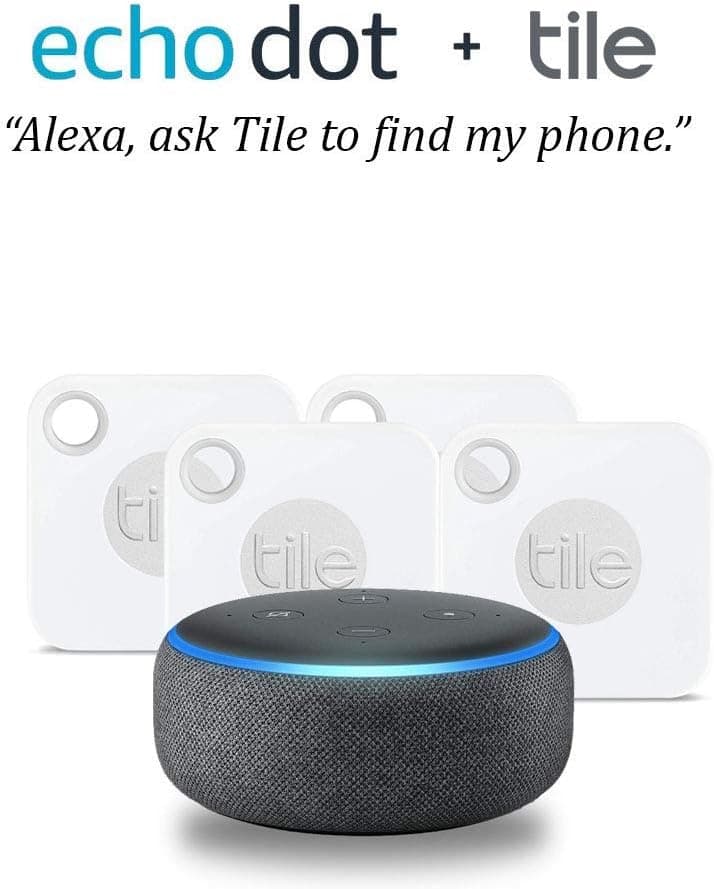 Echo Dot (3rd Gen) - Charcoal with Tile Mate - 4 pack