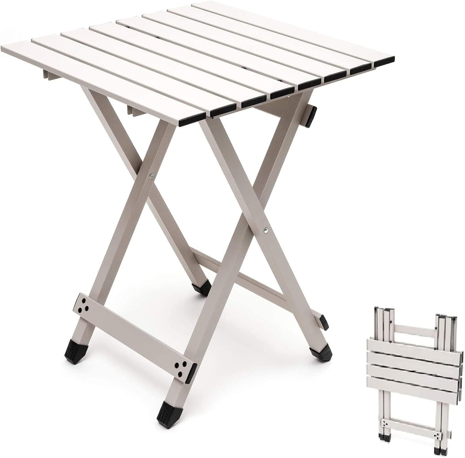 SUNNYFEEL Folding Camping Table - Lightweight Aluminum Portable Picnic Table, 18.5x18.5x24.5 Inch for Cooking, Beach, Hiking, Travel, Fishing, BBQ, Indoor Outdoor Small Foldable Camp Tables (Grey)