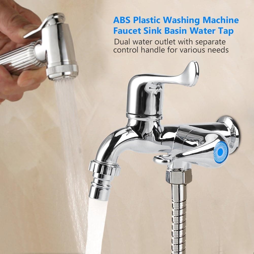 Water Faucet, ABS Plastic Washing Machine Faucet Sink Basin Water Tap with Double Spout & Handle G1/2 (#1)