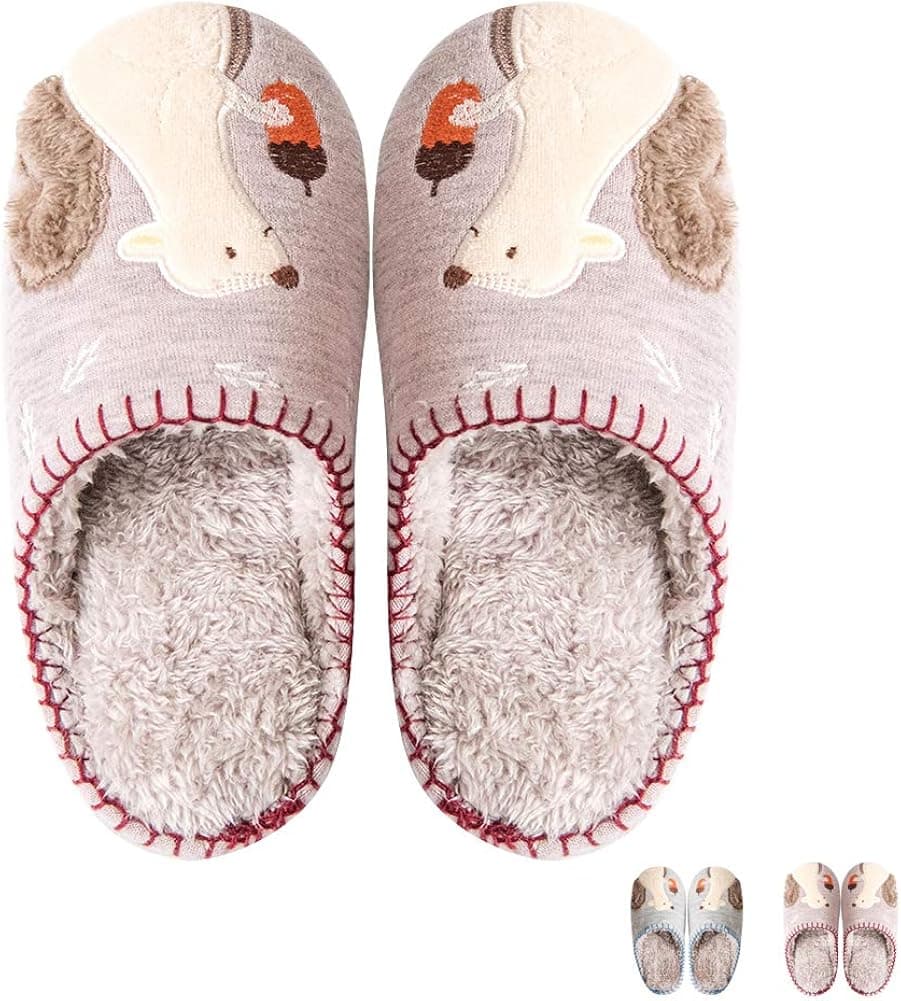 Women Cute Animal Home Slippers Warm Plush Fleece House Slippers Soft Memory Foam Clog Indoor Slip on Slippers Shoes