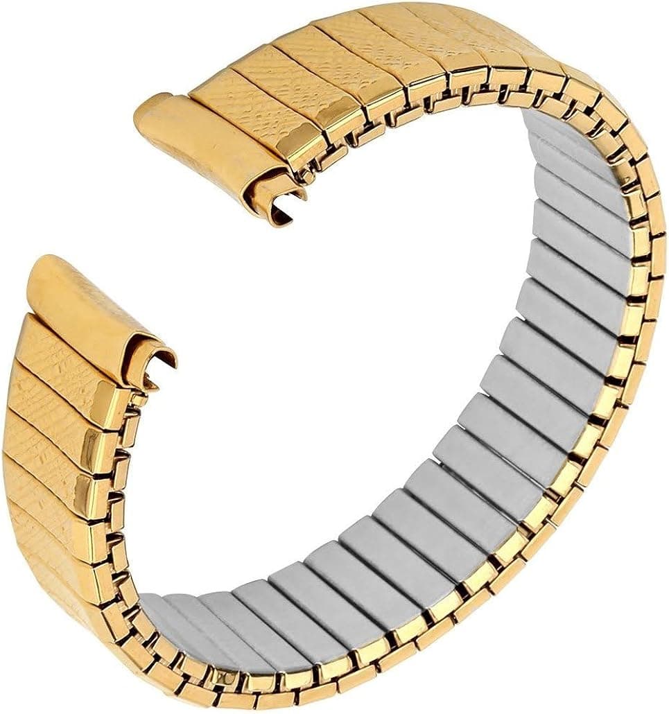 Men’s Stainless Steel Stretch Watch Band, Flex Radial Expansion Replacement Strap, 16-19 mm, Straight End, No Clasp - Gold - by United Watchbands