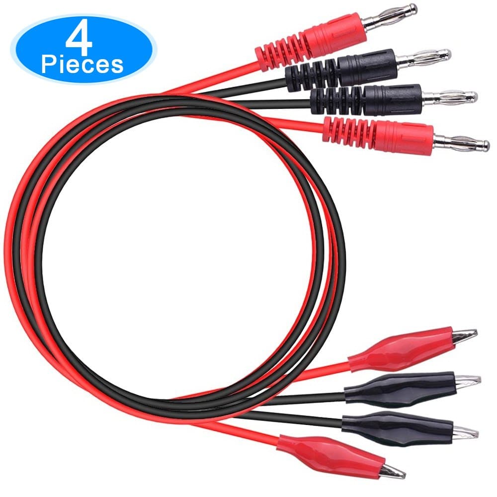 EAONE 4 Pieces Banana Plugs to Large Alligator Clips Test Lead Set, 3mm Copper Wire with Silicone Cover, Length 36 Inches