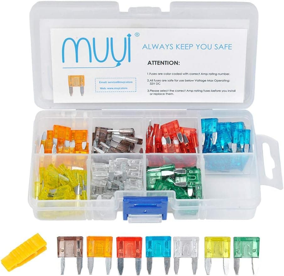 MUYI 120 Pcs Mini Blade Fuse Assortment Fuse Kit 5, 7.5, 10, 15, 20, 25, 30 Amp ATC Fuse Replacement for Car Truck Boat golf cart