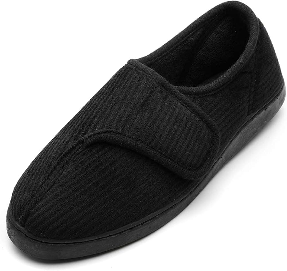 Diabetic Slippers shoes for men Arthritis Edema Adjustable Closure Memory Foam House Shoes,BLACK 11.