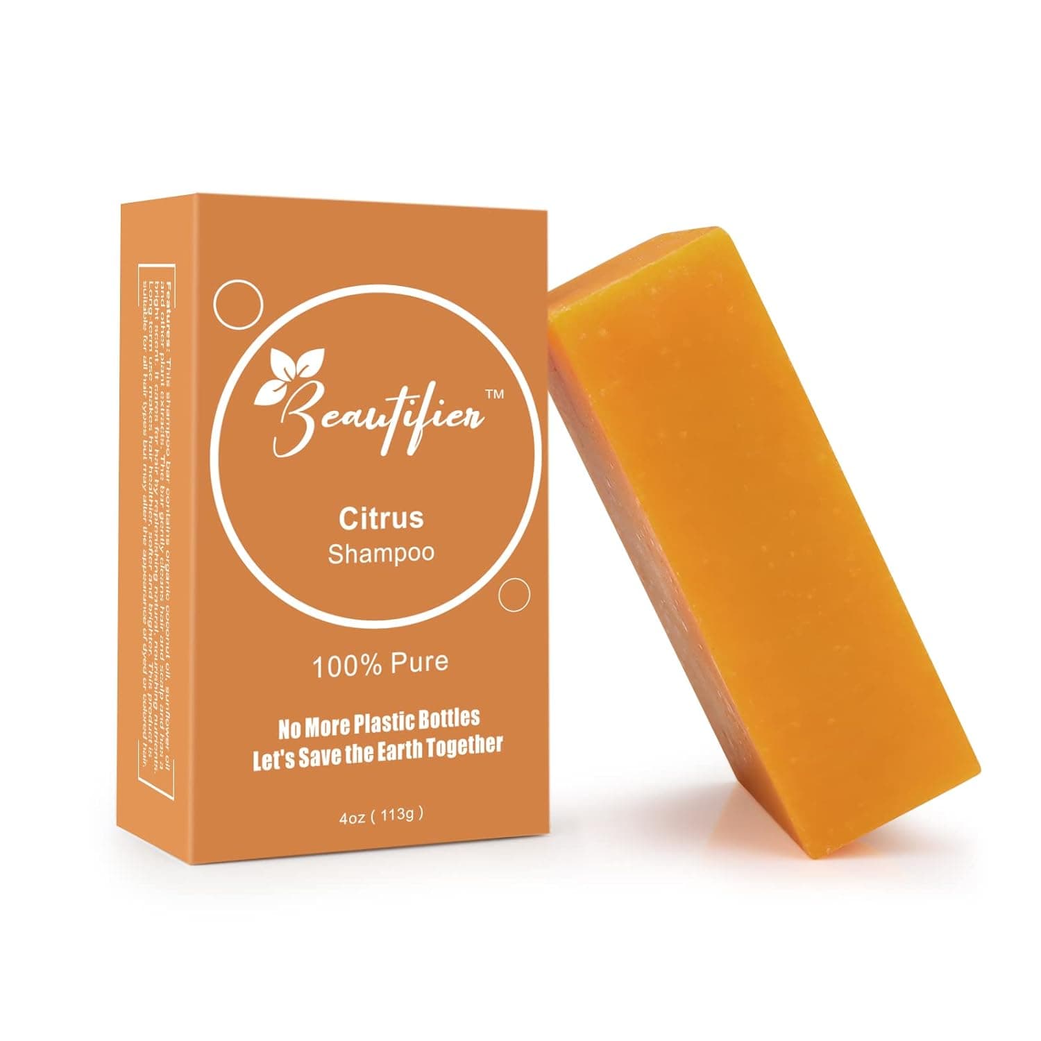 Beautifier Life Citrus Shampoo Bar 4oz, Vegan and Eco Friendly, Organic Bar for All Type Hair, Zero Plastic Packaging, Solid Bar with Saponified Oils of Sunflower, Coconut, Palm And Safflower