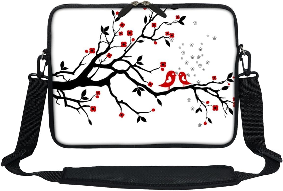Meffort Inc 13 13.3 Inch Neoprene Laptop/Ultrabook/Chromebook Bag Carrying Sleeve with Hidden Handle and Adjustable Shoulder Strap - Loving Bird