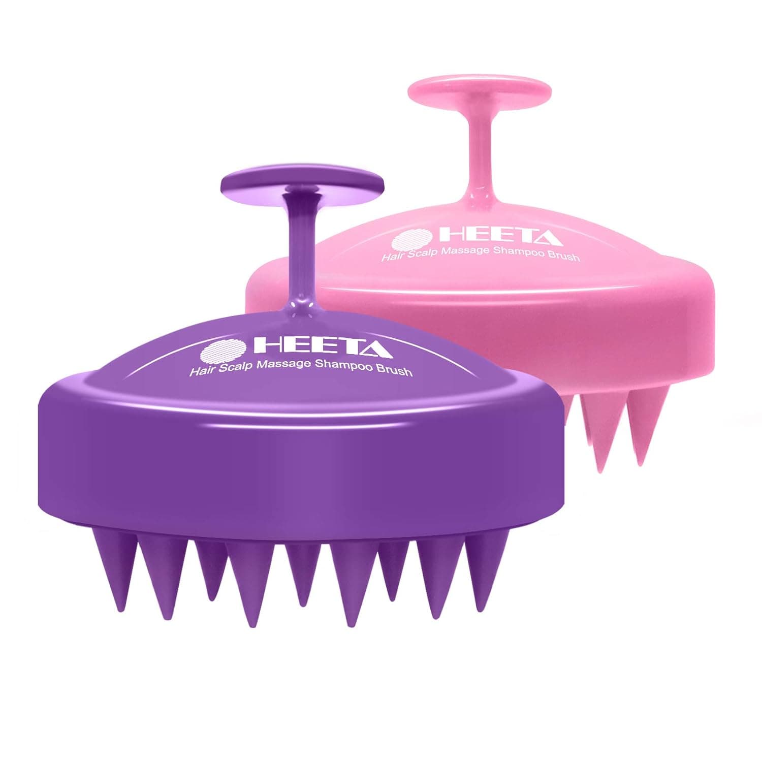 HEETA 2 Pack Hair Scalp Massager Shampoo Brush for Hair Growth, Hair Scalp Scrubber with Soft Silicone, Wet and Dry Hair Detangler (Purple & Pink)