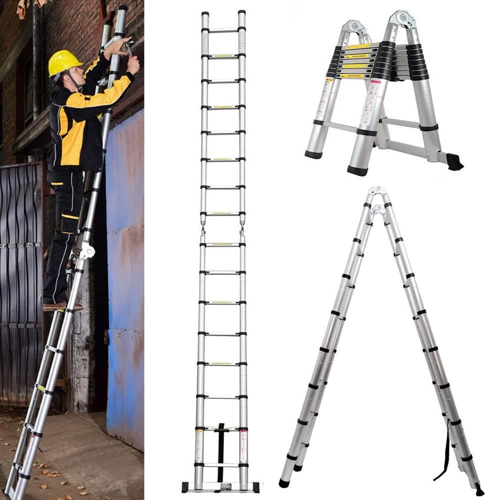 SIKY Telescoping Ladder, 16.5FT Telescopic Extension Ladder, Multi Purpose Combination Ladder Aluminum A-Type Folding for Home Outdoor Working Attic, 330 lb Load Capacity