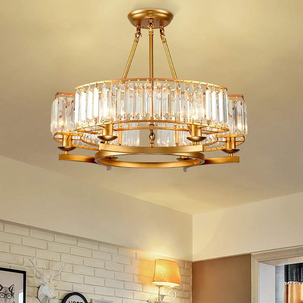 Luxury Round Crystal Chandelier, Modern Chandelier Lighting Pendant Fixture (Gold)