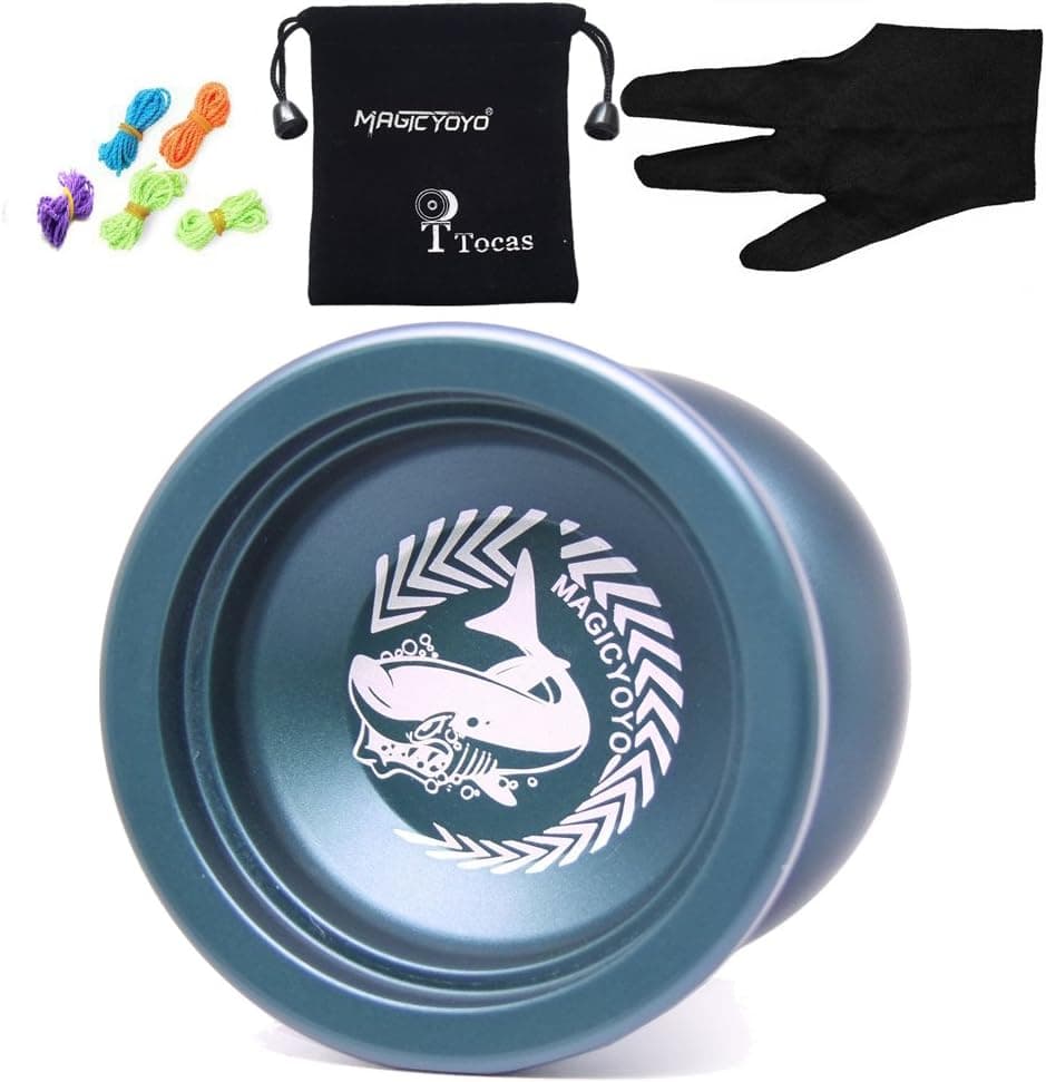 MAGICYOYO Unresponsive Yoyos Professional for Advanced Level Kids to Adults Magic Yoyo N12 Shark Honor Trick Yo Yo Metal Yo-yos with Glove, Bag, 5 Strings Set, Deep Blue