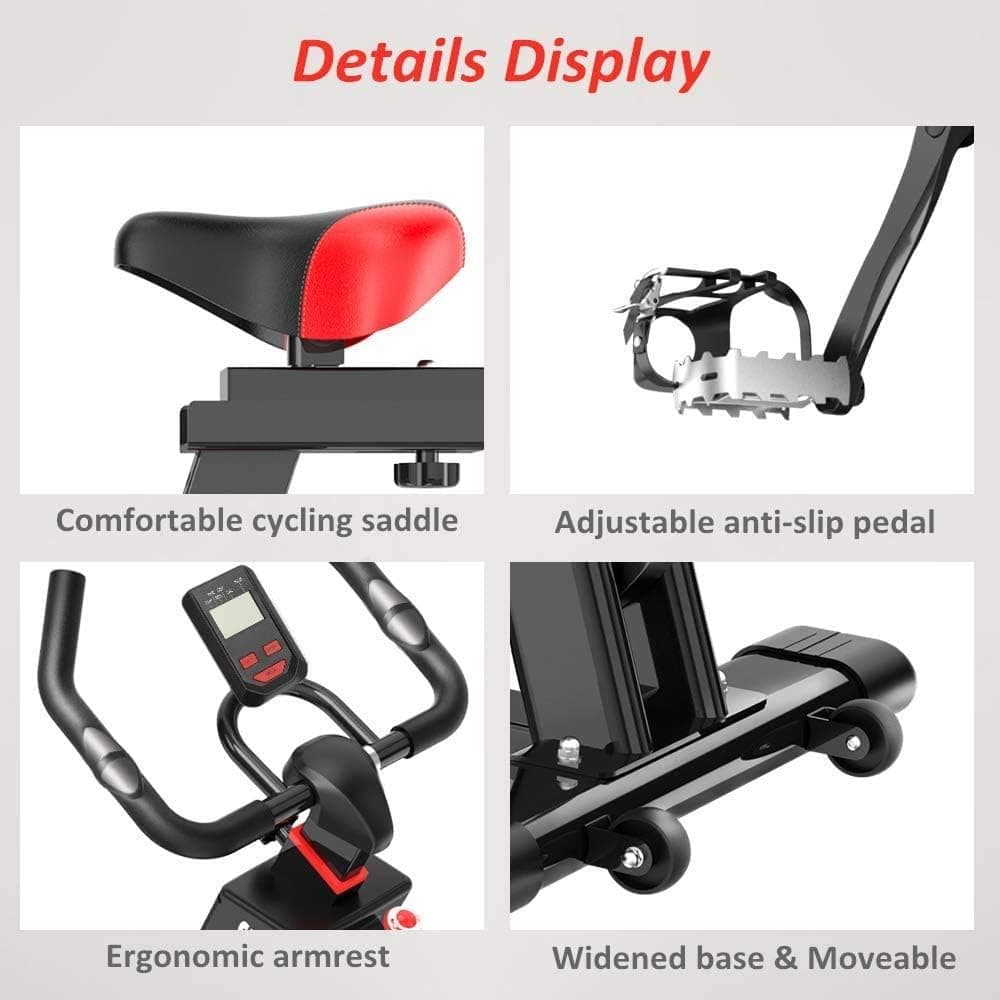 Dripex Exercise Bike (2021 Upgraded Version), Studio Quality, LCD Displays, Heart Rate Monitor, Large Bidirectional Flywheel, Stationary, Belt Drive, Resistance Adjustment (Black)