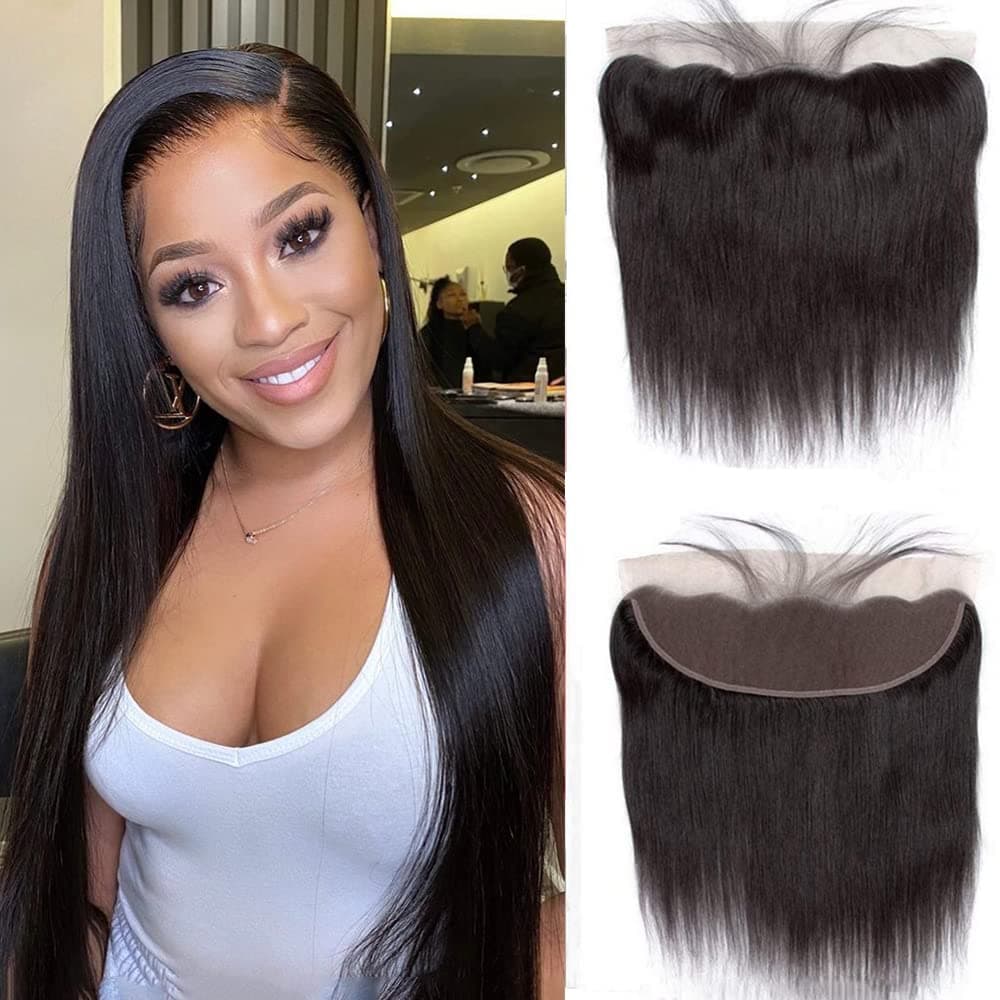 HD Lace Frontal 13x4 Ear to Ear HD Frontals Closure 13x4 Frontal Closure 100% Human Hair Free Part Lace Frontal Pre-Plucked Natural Hairline with Baby Hair 150% Density Straight Hair (14 Inch)