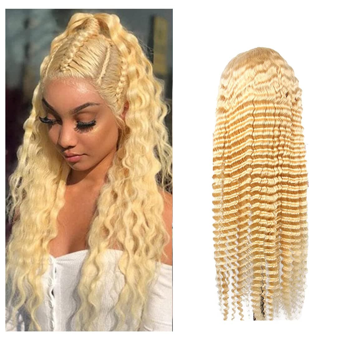 KAFEIER Blonde Lace Front Wig Human Hair 613 Frontal Wigs Deep Wave Indian Remy Hair 9a Grade Transparent Lace 13x4 With Baby Hair Free Part Bleach Knot Pre Plucked High Density 20 inch