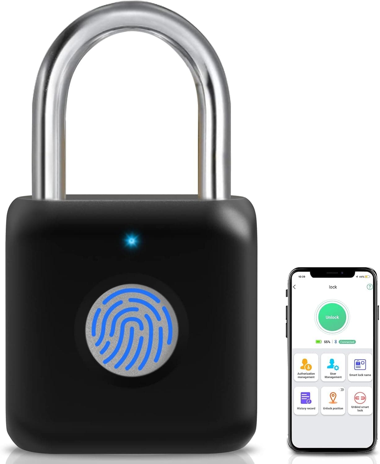 Fingerprint Padlock, Pothunder Padlock, Locker Lock, Combination Lock, Fingerprint Lock with APP Unlock, USB Rechargeable, Suitable for Gym Locker, Gate, Door, School, Locker(Black)