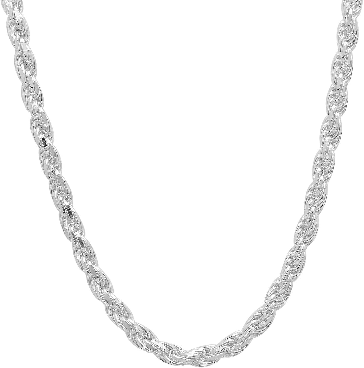 3.5mm .925 Sterling Silver Diamond-Cut Twisted Rope Chain Necklace
