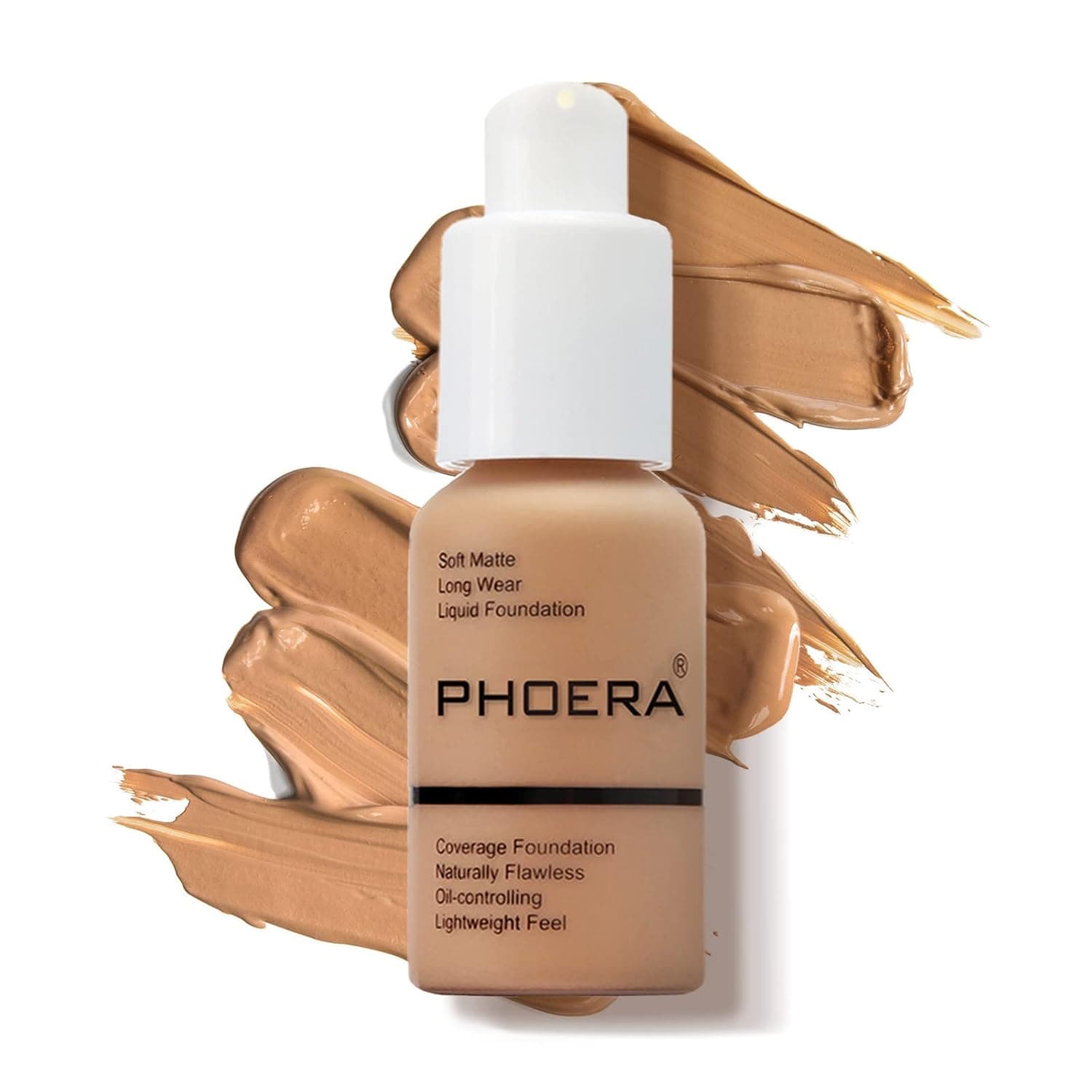 PHOERA Foundation Makeup Naturally Liquid Foundation Full Coverage Mattle Oil-Control Concealer 8 Colors Optional,Great Choice For Gift (#105 Sand,30ml)
