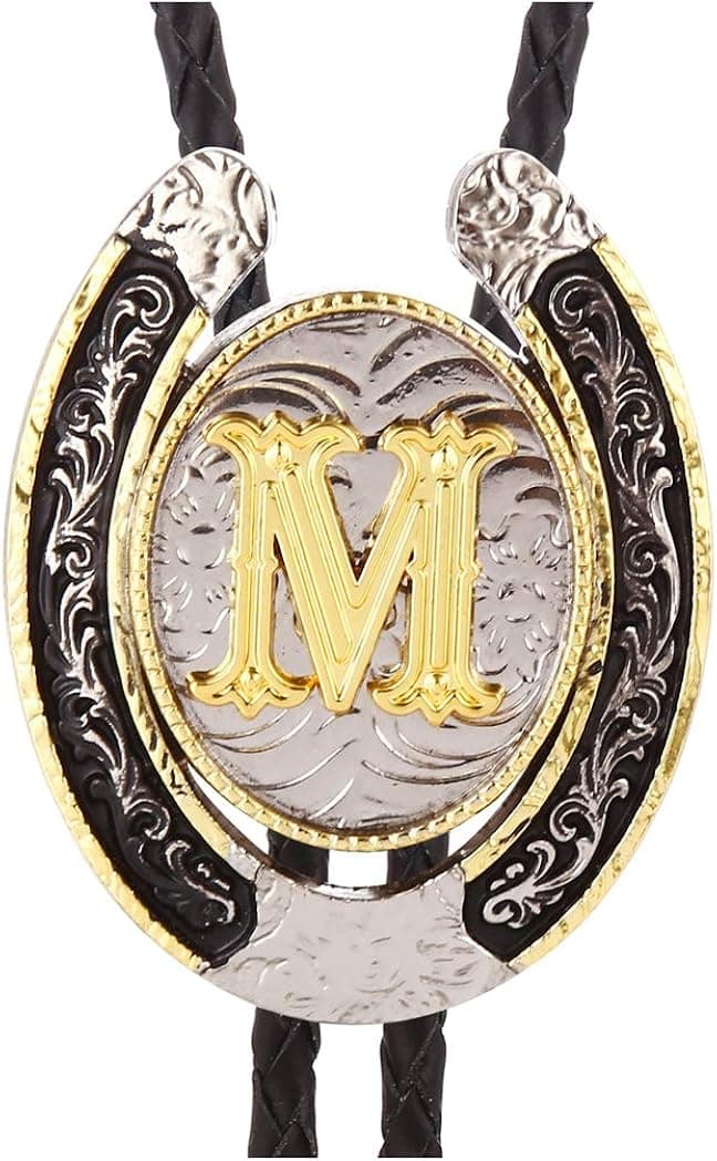 HUABOLA CALYN Bolo Tie for Men- Golden Initial Letter ABCDMJR to Z Western Cowboy Bolo Tie for Women
