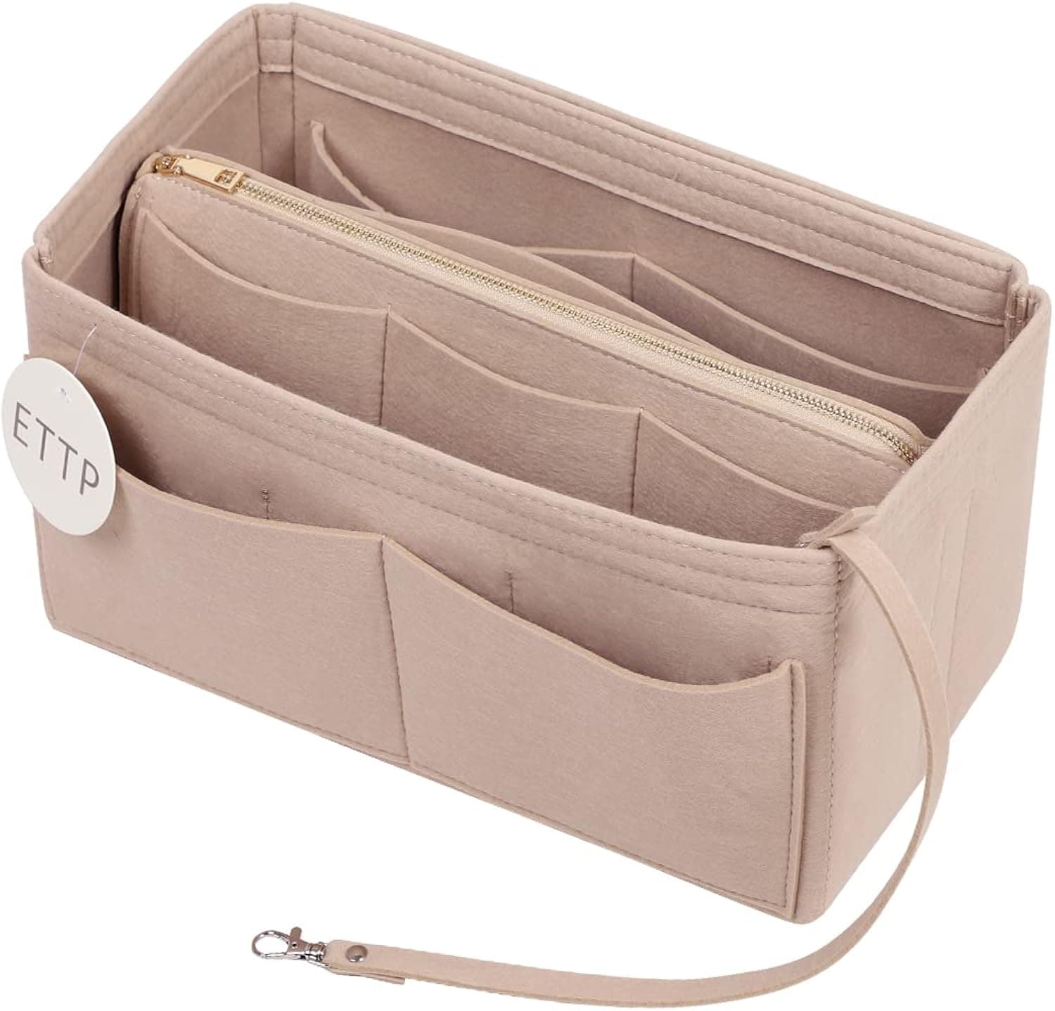 ETTP Purse Organizer Insert, Felt Tote Organizer Insert With Metal Zipper, Handbag Organizer For Speedy, Neverfull, Tote, Handbag, 7 Colors 5 Sizes
