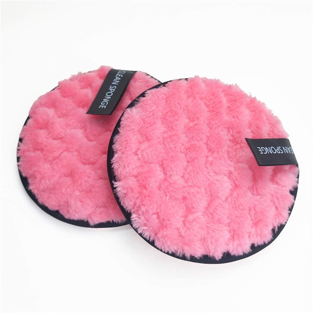 2pcs Washable Makeup Remover Puff Sponge of Fiber Cotton for Facial Cleansing (Pink)