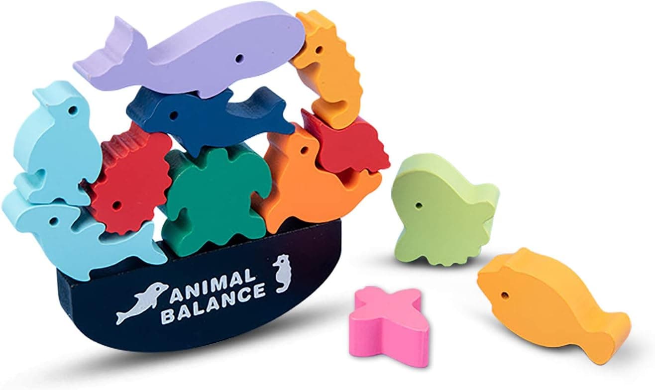 XILETAO Wooden Sea Animals Stacking Blocks for Kids 3-5, Montessori Educational Toys for Toddlers, 3 4 5 Year Old Boy Girl Christmas Birthday Gifts
