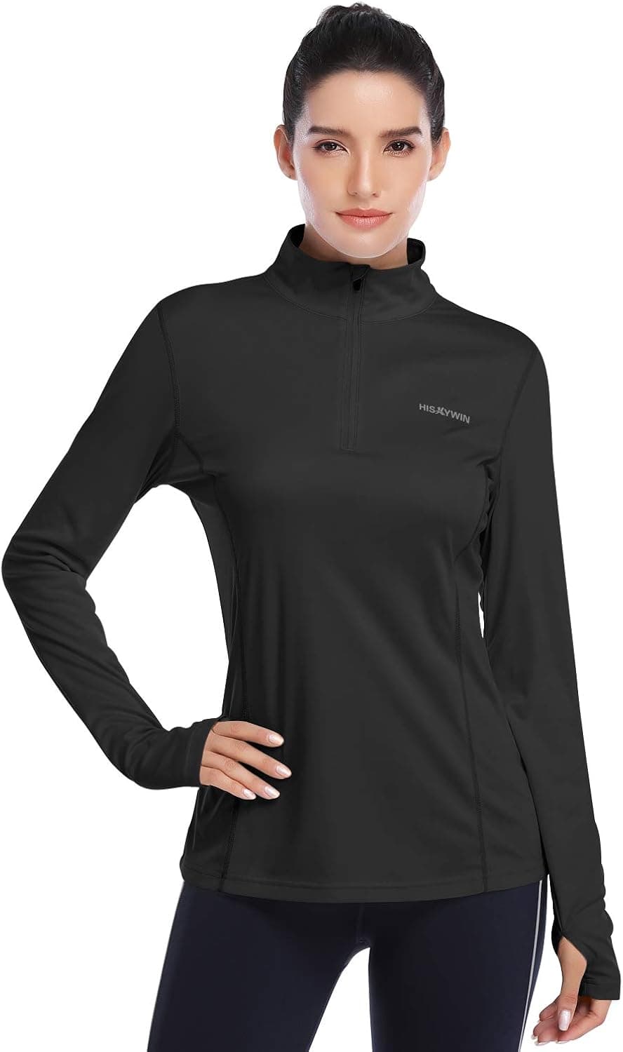 HISKYWIN Womens UPF 50+ Sun Protection Tops Long Sleeve Half-Zip Thumb Hole Outdoor Performance Workout Shirt