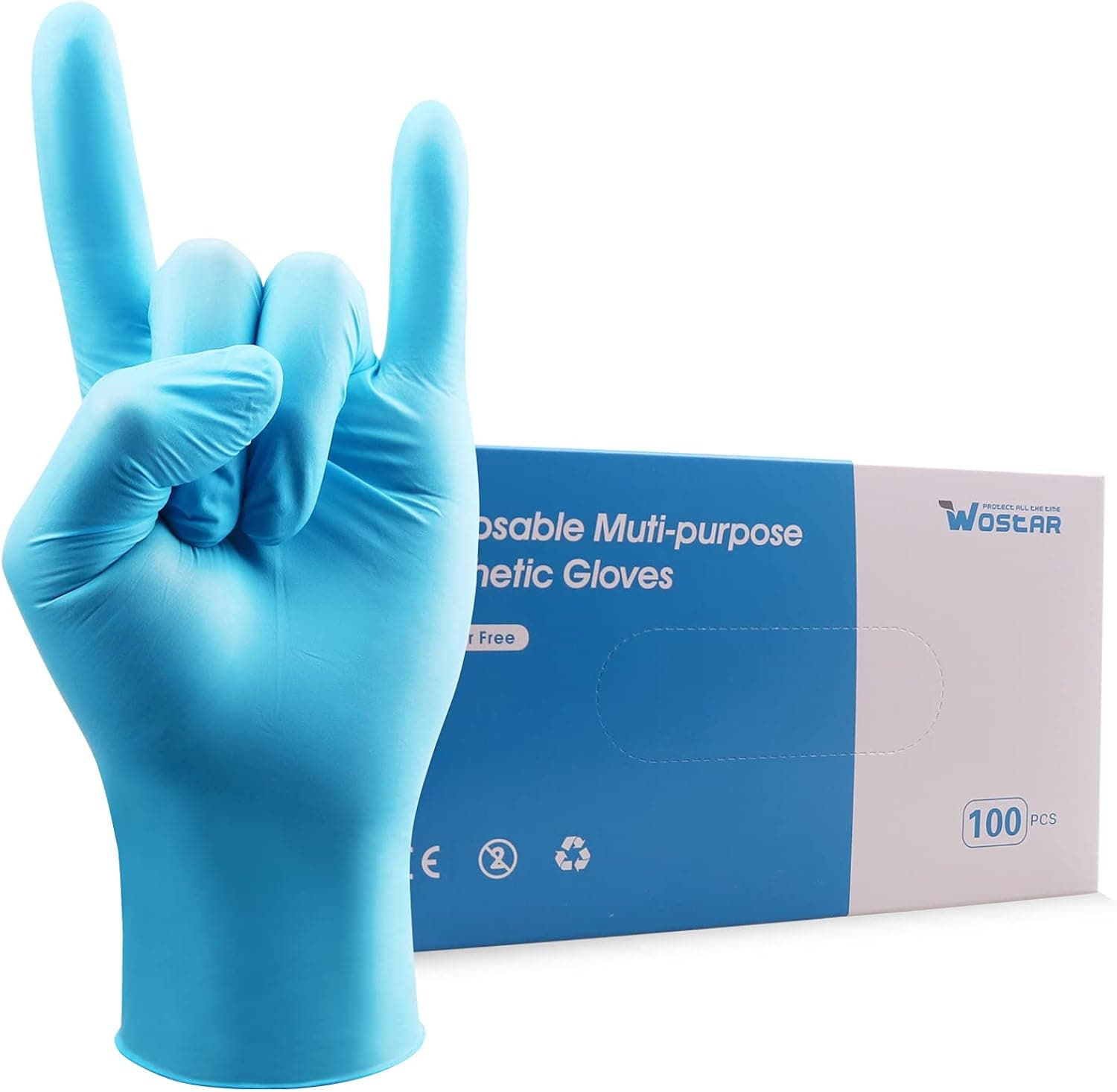 Wostar Synthetic Nitrile Gloves 4Mil Pack of 100 Powder Latex Free Disposable Non-Sterile Nitrile Exam Gloves